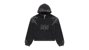 Sp5der Rhinestone Web Zip Hoodie Zwart