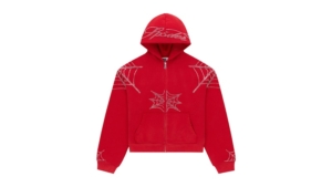 Sp5der Rhinestone Web Zip Hoodie Rood