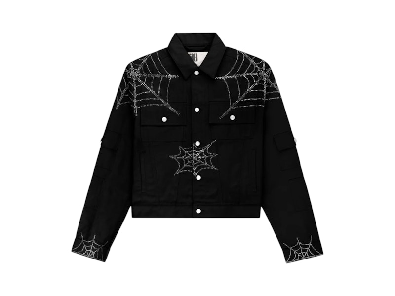 Sp5der Web Cropped Trucker Jacket Zwart