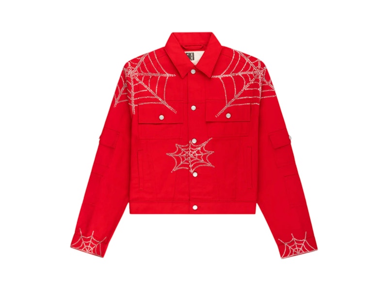 Sp5der Web Cropped Trucker Jacket Rood