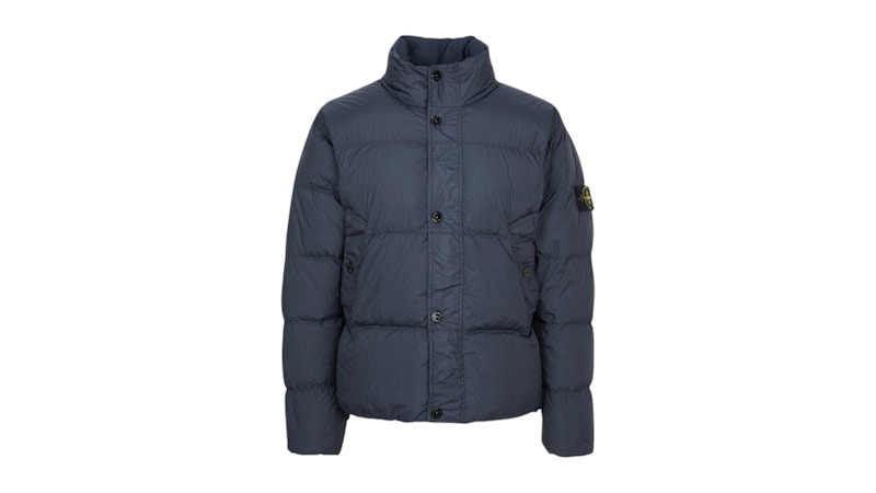 Stone Island Logo Patch High Neck Puffer Jacket Blauw