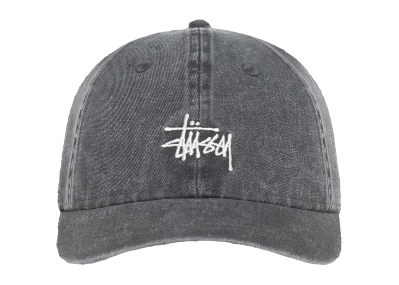 Stussy Basic Washed Stussy Cap Charcoal Zwart