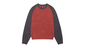 Stussy Colorblocked Raglan Knit Crew Brick