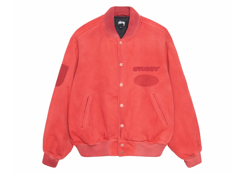 Stussy Ghost Logo Canvas Varsity Jacket Rood