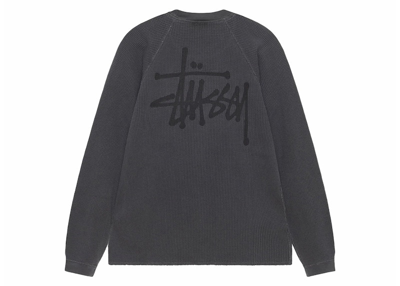 Stussy Raglan Thermal /S Crew Washed Zwart