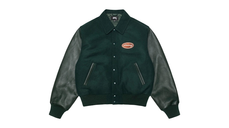 Stussy Script Oval Varsity Jacket Groen