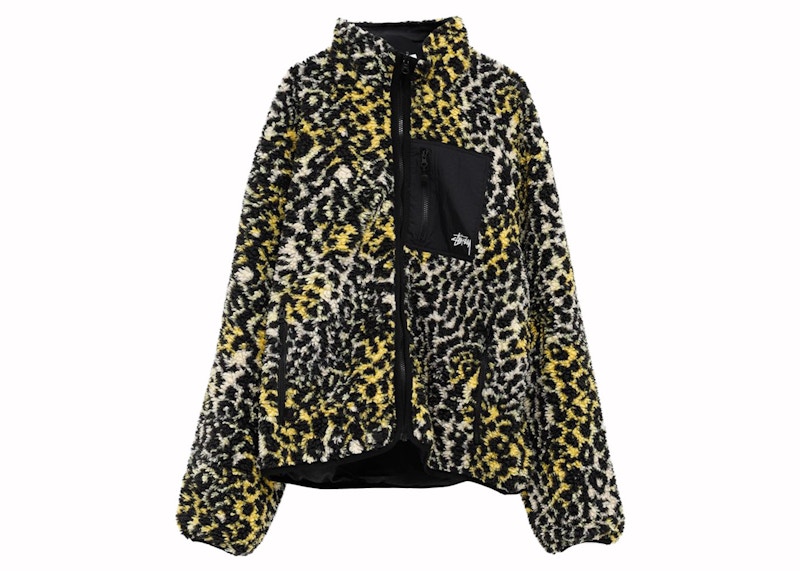 Stussy Sherpa Reversible Jacket Leopard Geel