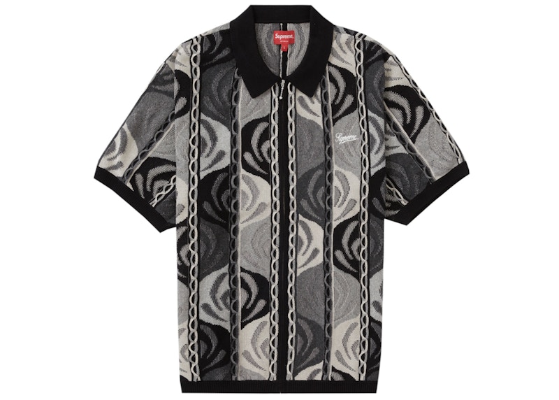 Supreme Abstract Textured Zip Up Polo Zwart