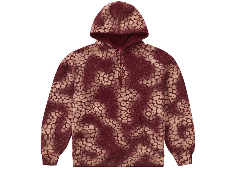 Supreme Bleached Leopard Hooded Sweatshirt Cardinal