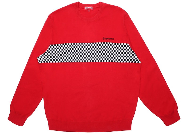 Supreme Checkered Panel Crewneck Sweater Rood