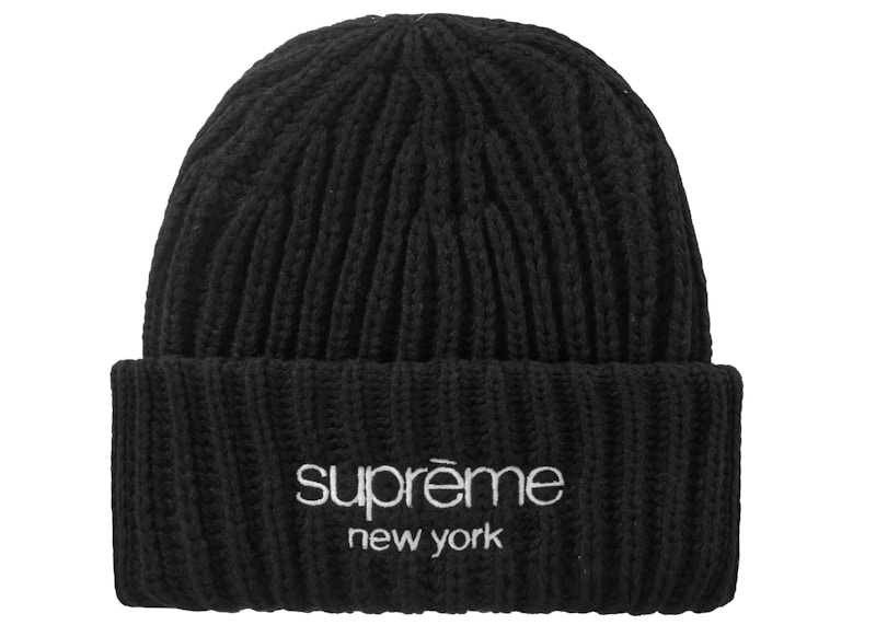 Supreme Classic Logo Chunky Ribbed Beanie Zwart