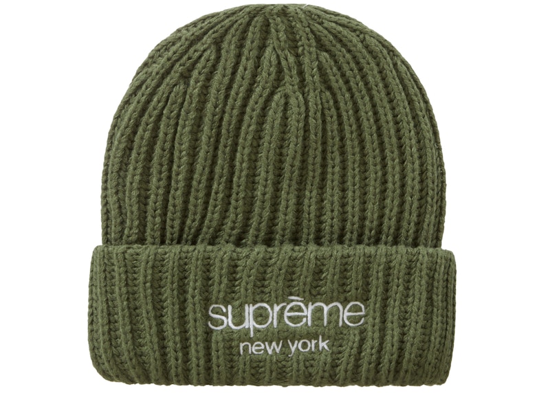 Supreme Classic Logo Chunky Ribbed Beanie Olijf