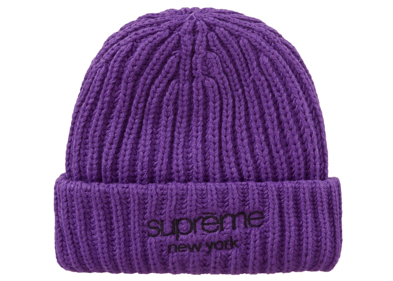 Supreme Classic Logo Chunky Ribbed Beanie Paars
