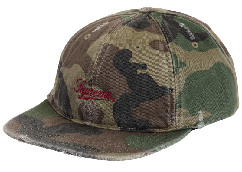 Supreme Distressed Script 6-Panel Woodland Camo Aop