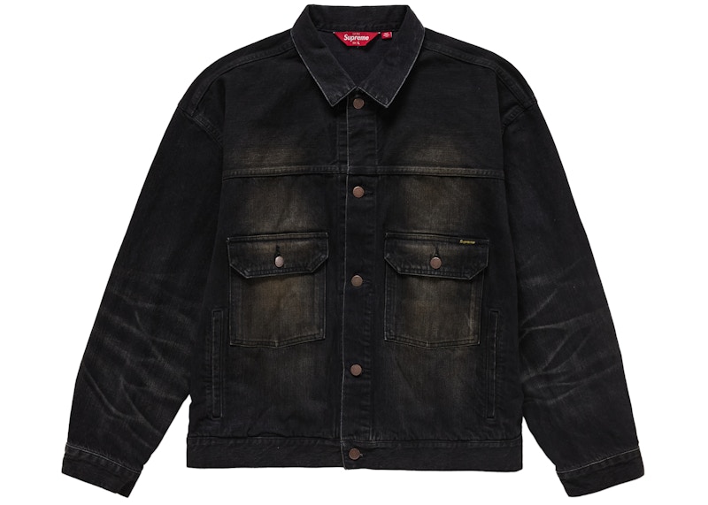 Supreme Distressed Selvedge Trucker Jacket Washed Zwart