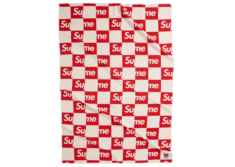 Supreme Faribault Woolen Mill Checkerboard Wool Throw Rood