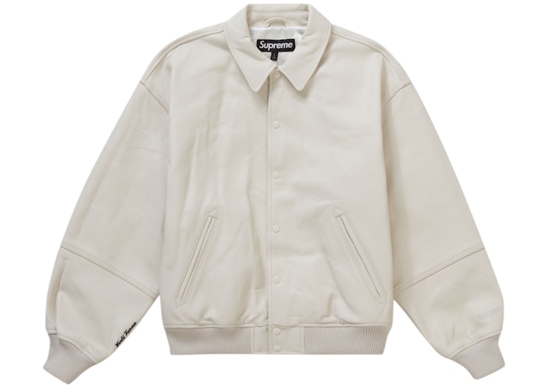 Supreme GORE-TEX Infinium WINDSTOPPER Leather Varsity Jacket Wit