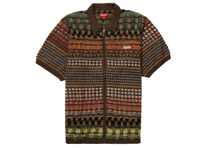 Supreme Gradient Grid Zip Up Polo Bruin