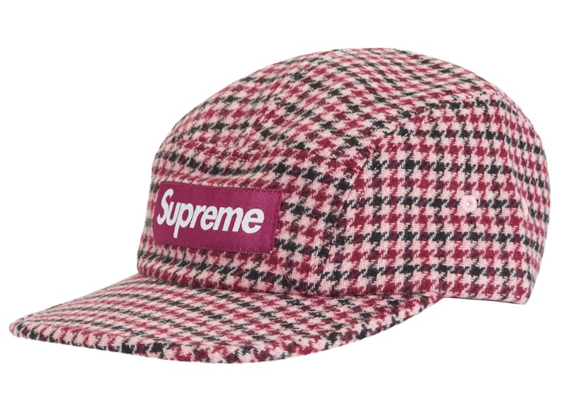 Supreme Houndstooth Wool Camp Cap Roze