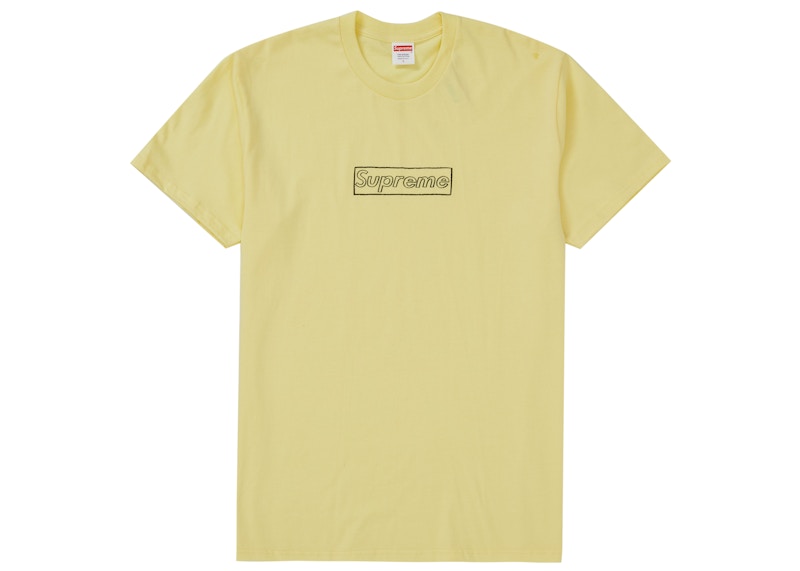Supreme KAWS Chalk Logo Tee Pale Geel