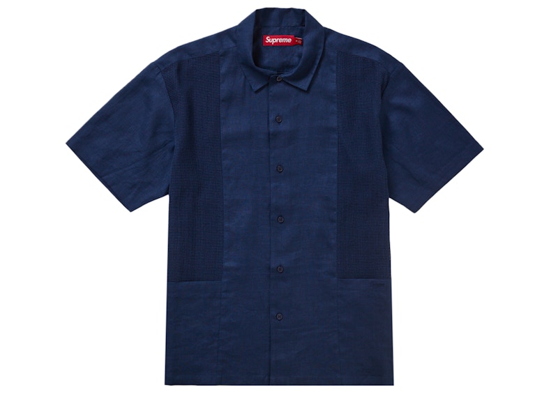 Supreme Mesh Panel Linen S/S Shirt Blauw