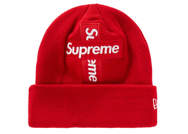 Supreme New Era Cross Box Logo Beanie Rood