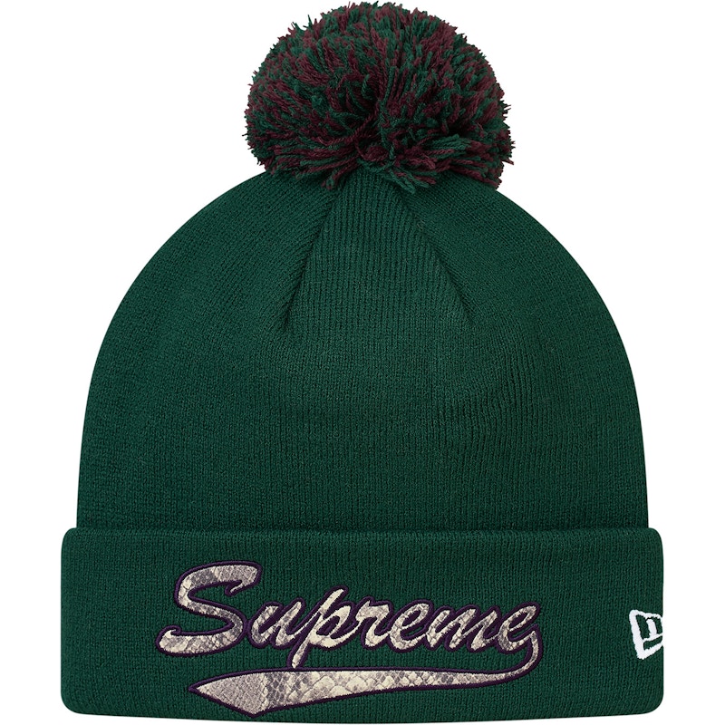 Supreme New Era Snake Script Beanie Dark Groen