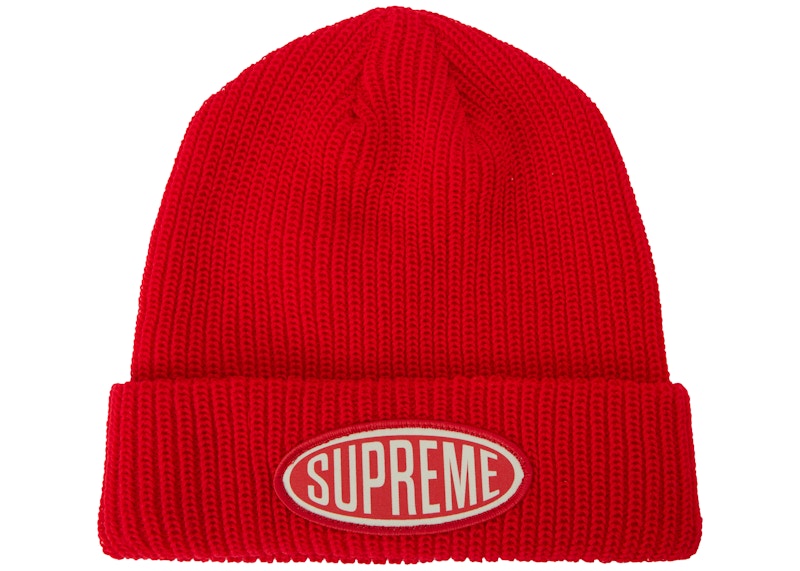 Supreme Oval Patch Beanie Rood