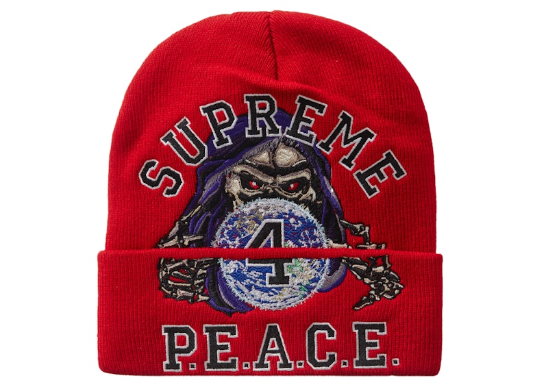 Supreme Peace Embroidered Beanie Rood
