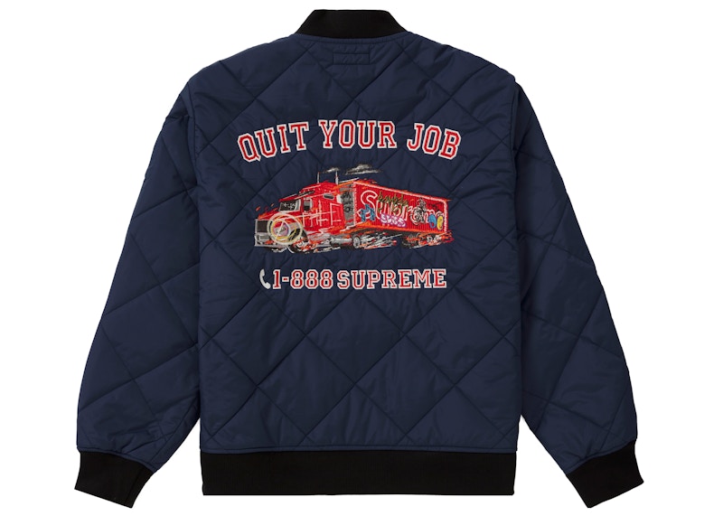 Supreme Quit Your Job Quilted Work Jacket Blauw