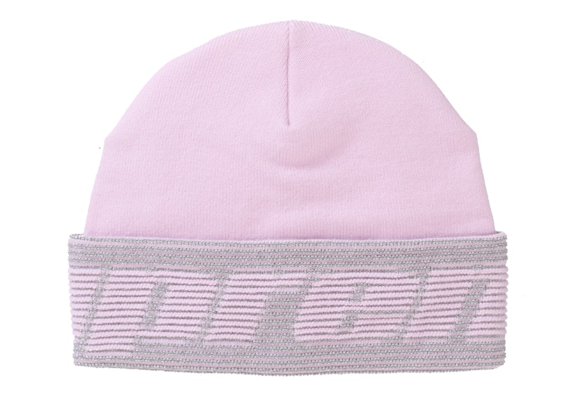 Supreme Reflective Jacquard Beanie Light Roze