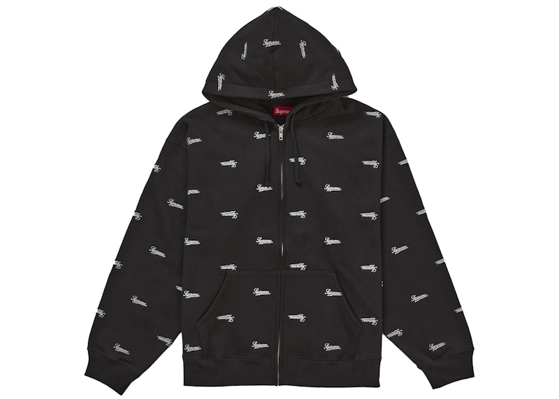 Supreme Repeat Script Zip Up Hooded Sweatshirt Zwart