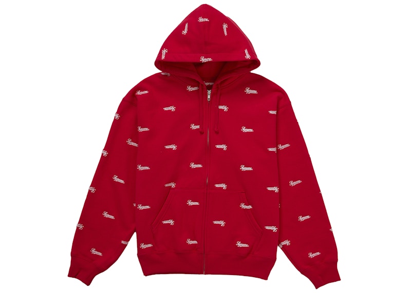 Supreme Repeat Script Zip Up Hooded Sweatshirt Rood
