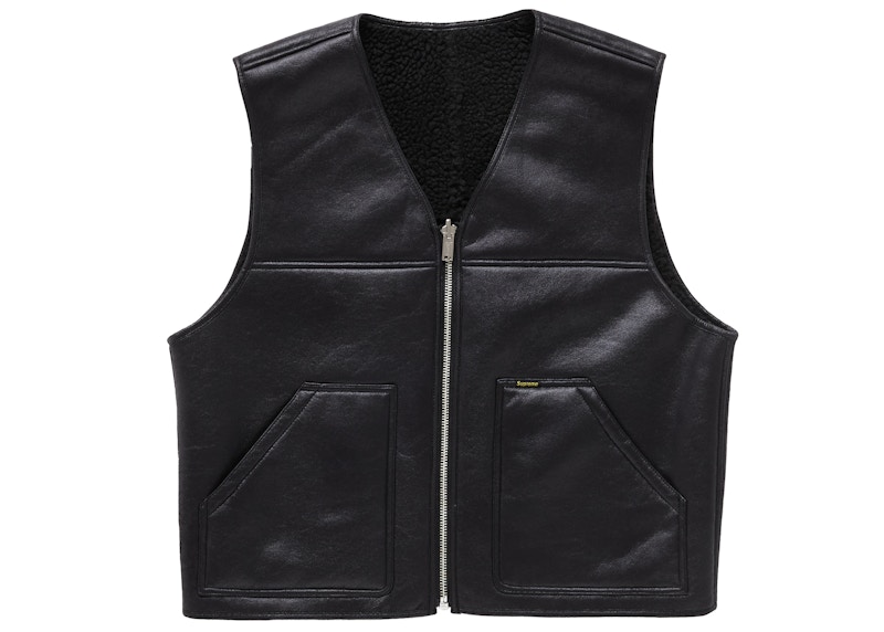 Supreme Reversible Faux Shearling Work Vest Zwart