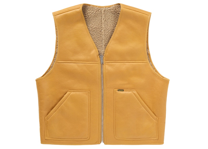 Supreme Reversible Faux Shearling Work Vest Geel