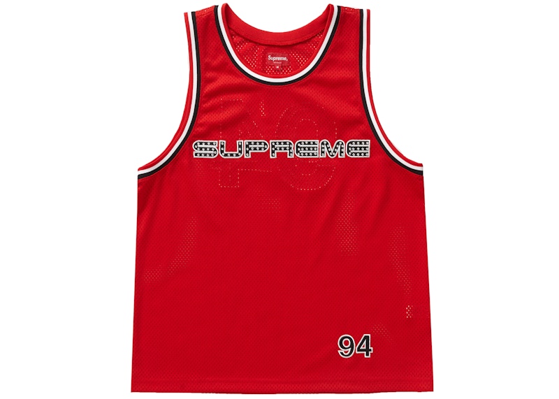 Supreme Rhinestone Basketball Jersey Rood