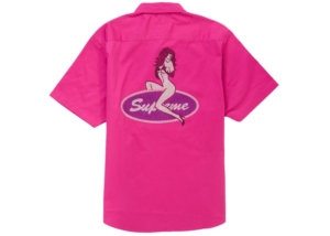 Supreme Rhinestone Pin Up S/S Work Shirt Fuchsia Paars