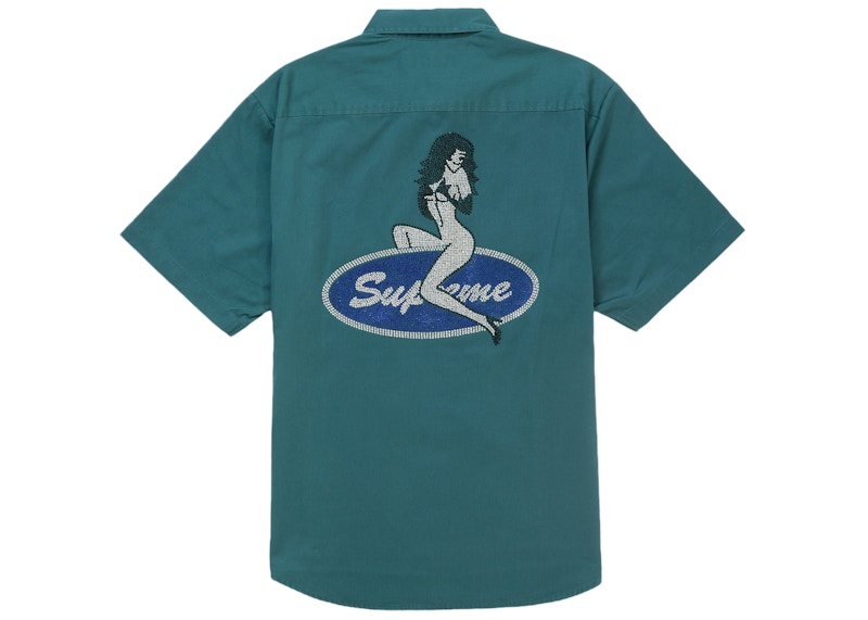 Supreme Rhinestone Pin Up Work Shirt Groen
