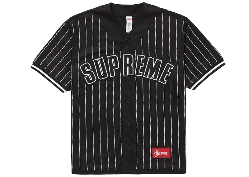 Supreme Rhinestone Stripe Baseball Jersey Zwart
