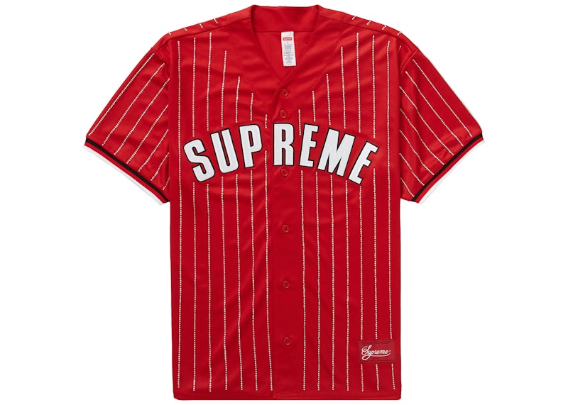 Supreme Rhinestone Stripe Baseball Jersey Rood
