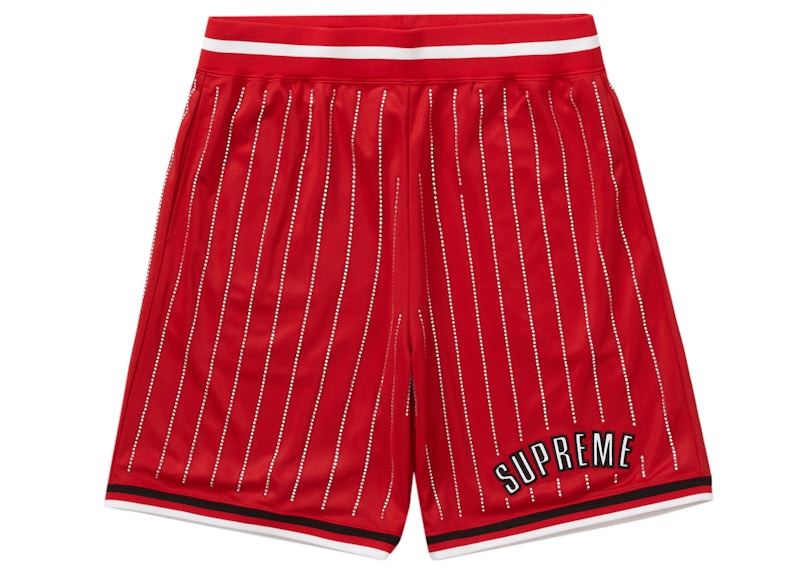 Supreme Rhinestone Stripe Basketball Short Rood