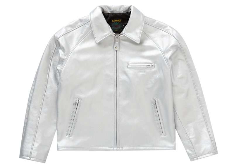 Supreme Schott Leather Racer Jacket Zilver
