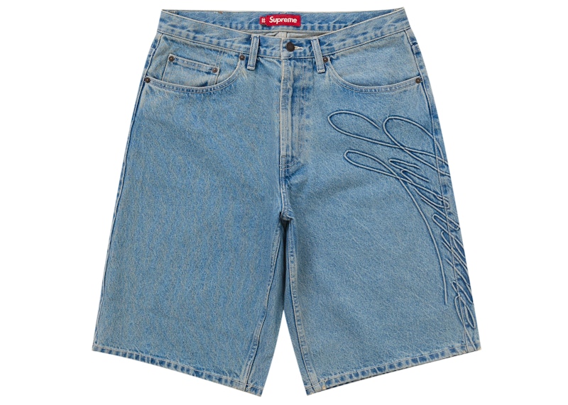 Supreme Script Baggy Short Washed Indigo