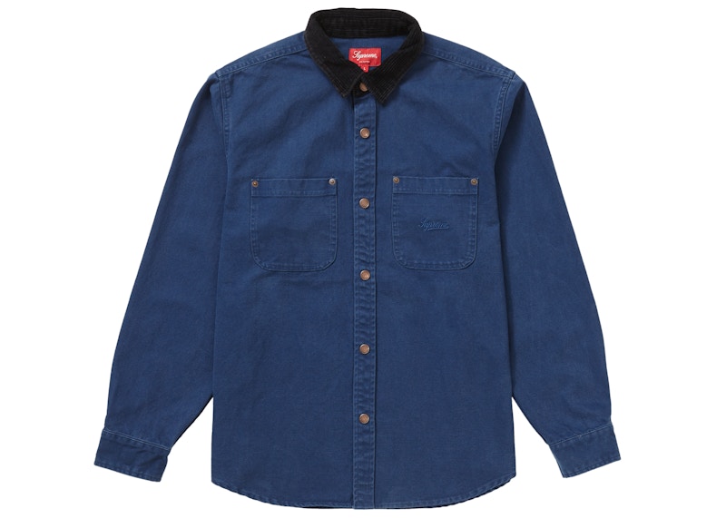 Supreme Script Canvas Snap Shirt Blauw