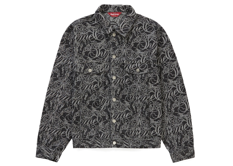 Supreme Script Jacquard Trucker Jacket Washed Zwart