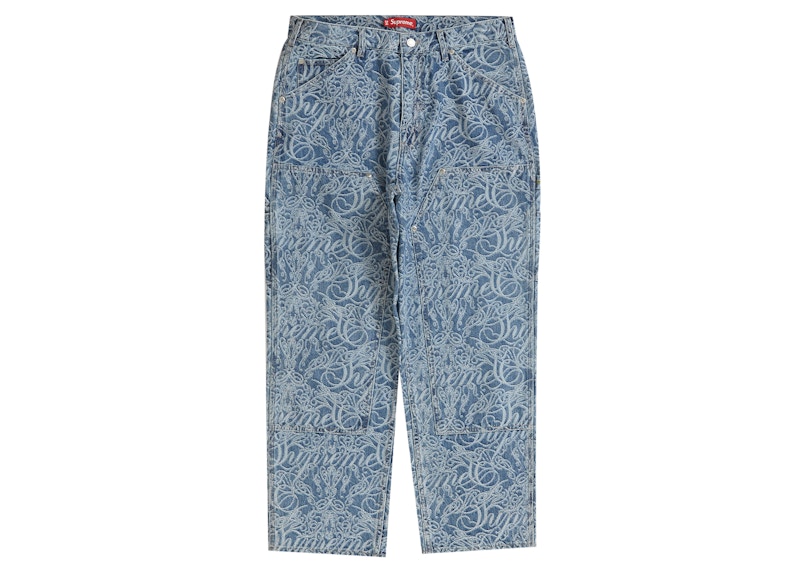 Supreme Script Jacquard Double Knee Painter Pant Washed Blauw