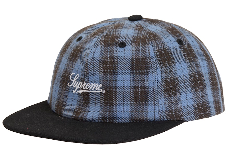 Supreme Script Logo 6 Panel SS24 Plaid Blauw