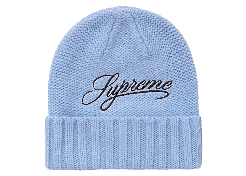 Supreme Script Logo Beanie Light Blauw