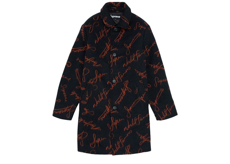 Supreme Script Logos Wool Overcoat Zwart