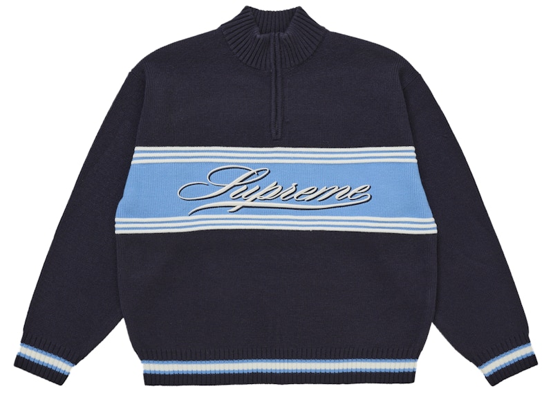 Supreme Script Stripe Half Zip Sweater Blauw